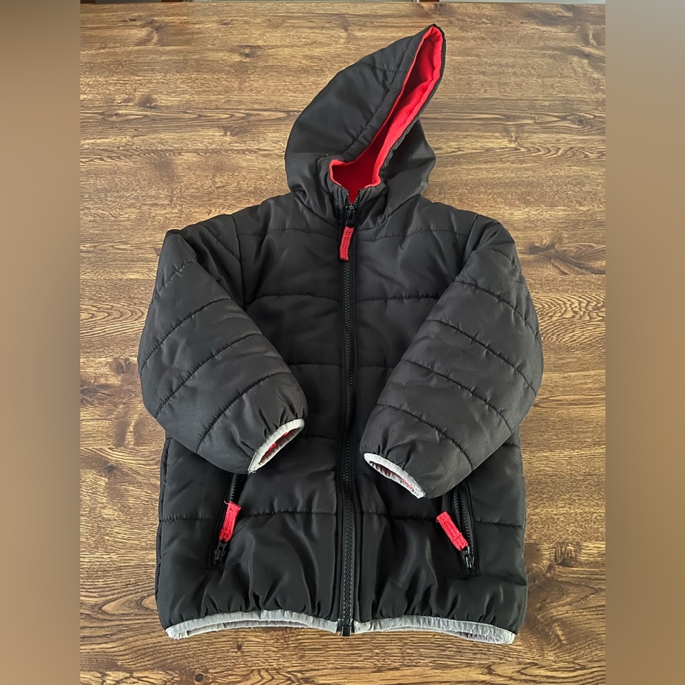 Carters Kids Black Puffer Jacket with Red Fleece lining size 4/5
